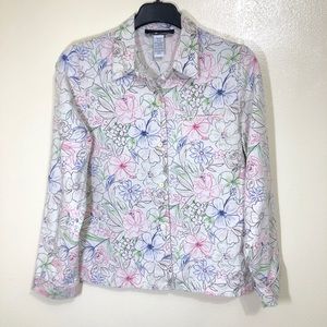 Sag Harbor Linen Blend Floral Button Down Hawaiian Shirt